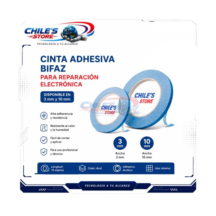 Cinta bifaz negra para pantallas 3 mm y 10 mm | Chile’s Store
