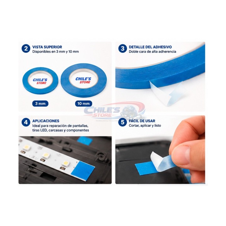 Cinta bifaz negra para pantallas 3 mm y 10 mm | Chile’s Store
